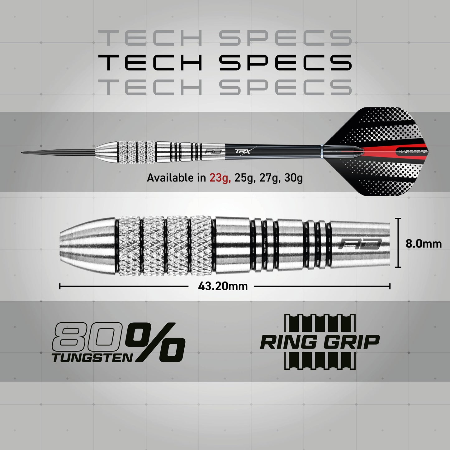 RED DRAGON Darts – Sidewinder Series – Professional 80% Tungsten Darts Set with Dart Flights and Shafts – Available in 23, 25, 27g & 30 grams