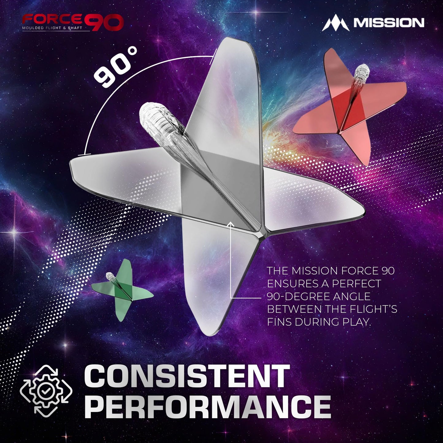 Mission Darts Force 90 | Integrated Precision Moulded Dart Flight And Shaft System, Pack of 3 Professional Durable 2-In-1 Combined Dart Flights And Stems | Standard No.2