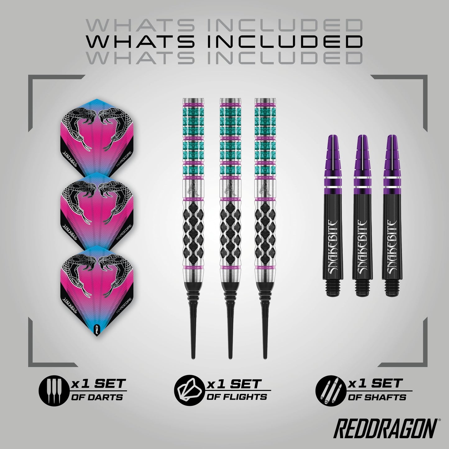 RED DRAGON Peter Wright Snakebite Supa-Venom Premium Tungsten Darts Set with Flights and Stems