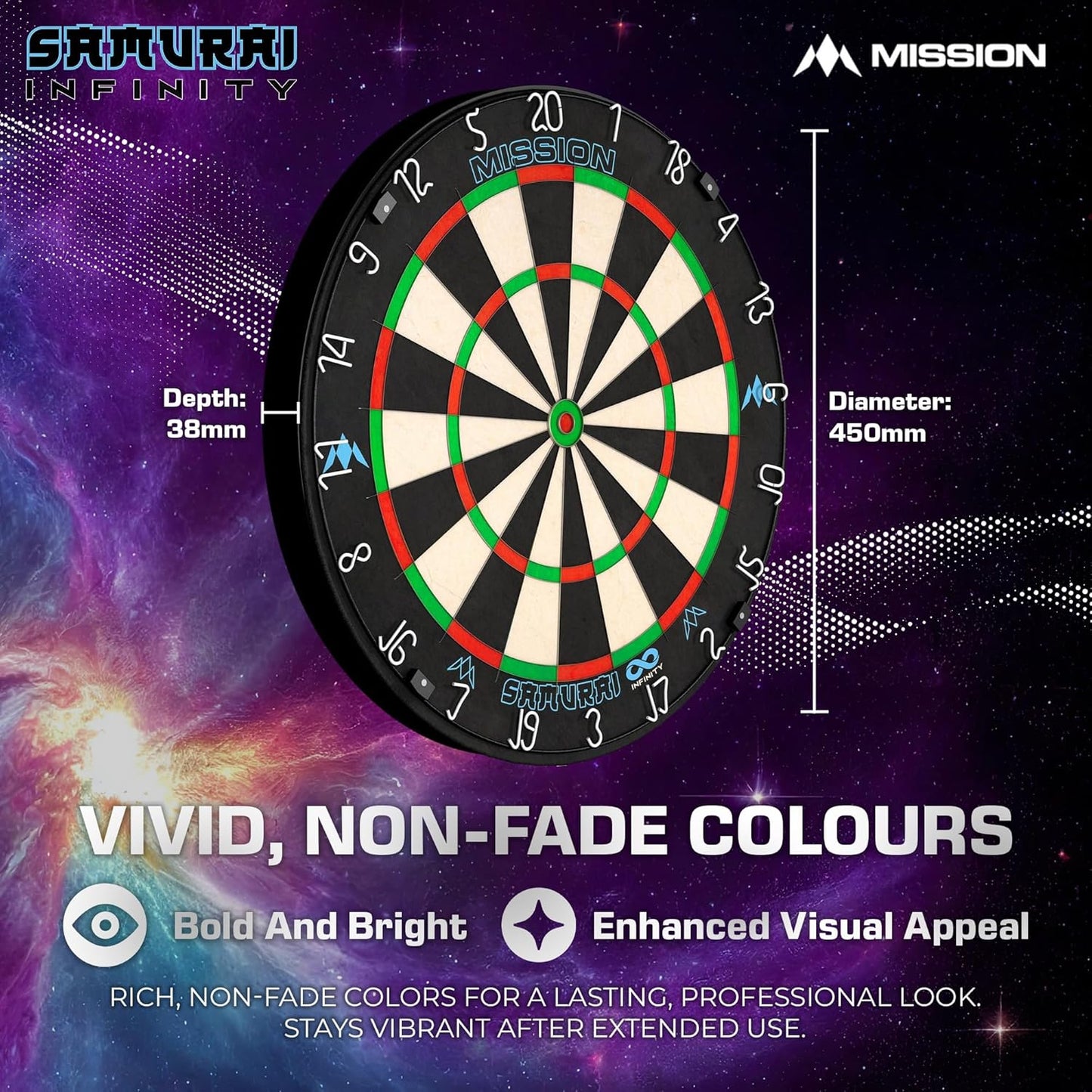 Mission Darts Samurai Infinity | Professional Competition Standard Dartboard with Ultra Thin Knife Life Wire Construction and Black Ring | DB058