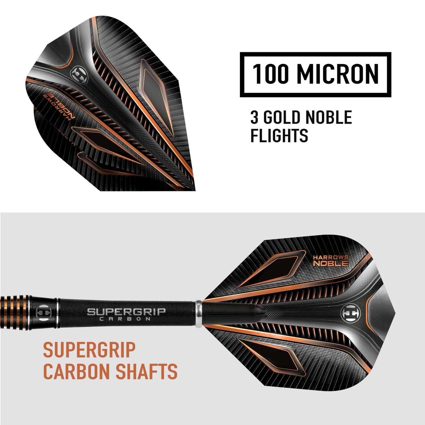 Harrows Noble 90% Tungsten Steel Tip Darts Set 22g, 23g, 24g & 25g - Includes Silver Supergrip Carbon Shafts & Micron Noble Flights