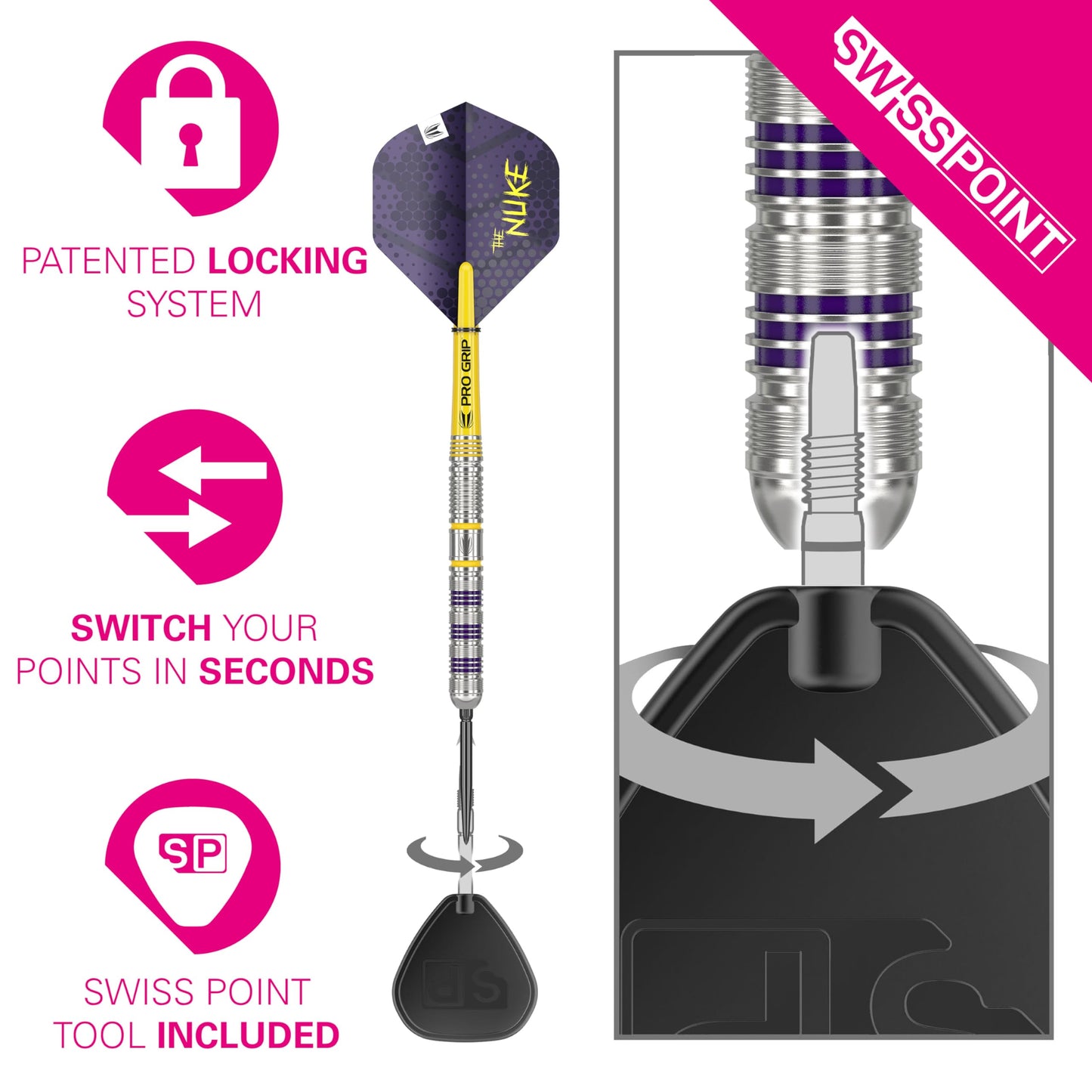 TARGET Darts Luke Littler Loadout 90% Tungsten Steel Tip Darts Set – Steel Tip Dart, The Nuke Player Edition Dart Set, Swiss Point Darts, SP Tool Included