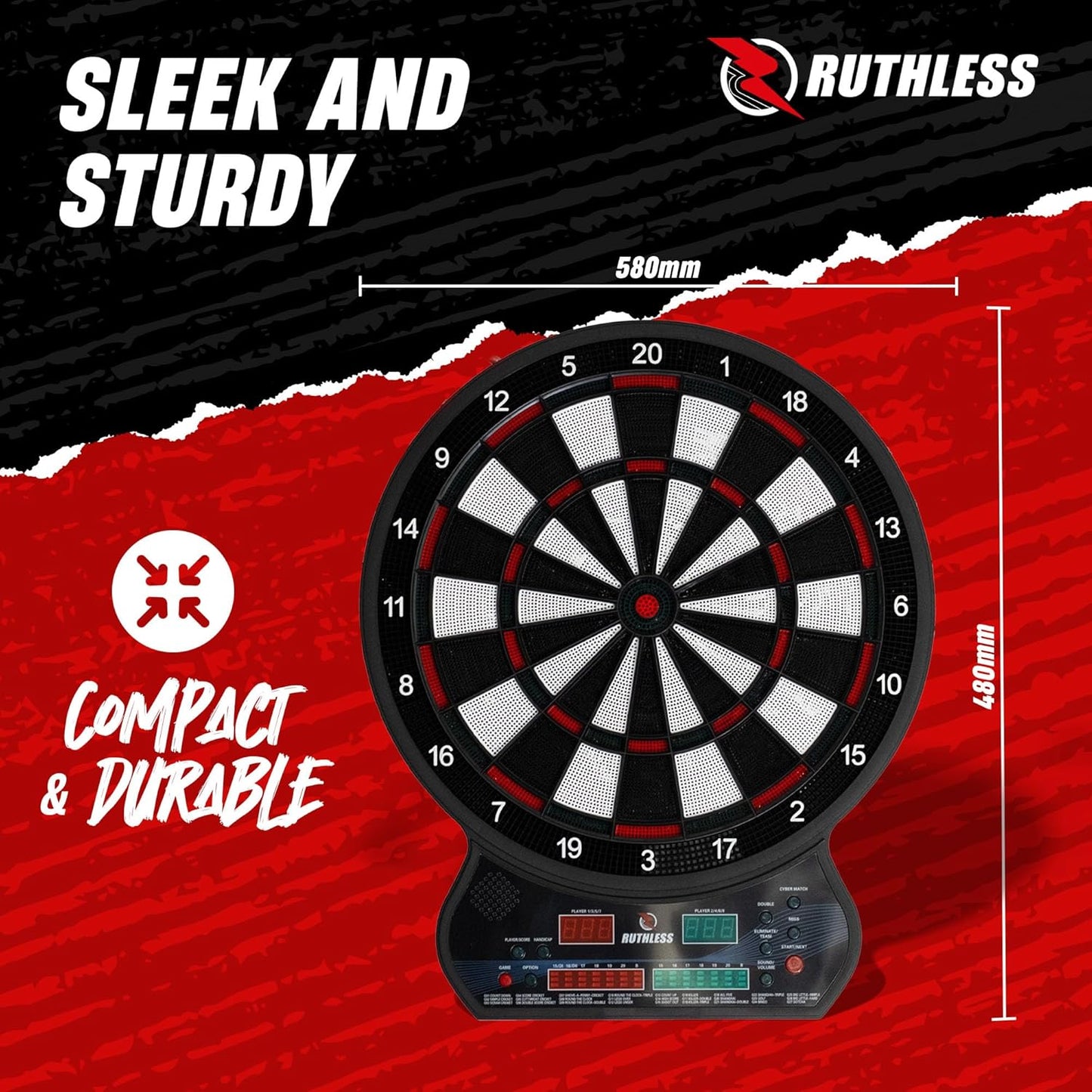 Ruthless - Ruthless R600 Electronic Dartboard - Soft Tip - inc 4 Sets of Darts - 8 players-27 Games