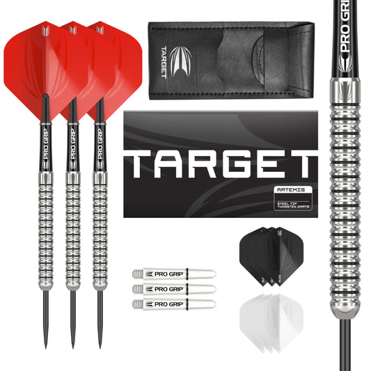 TARGET Darts Artemis 21G/22G/23G/24G/25G/26G 80% Tungsten Steel Tip Darts Set | 6 Pro Grip Shafts | 9 Pro Ultra Flights | Dart Wallet Bundle