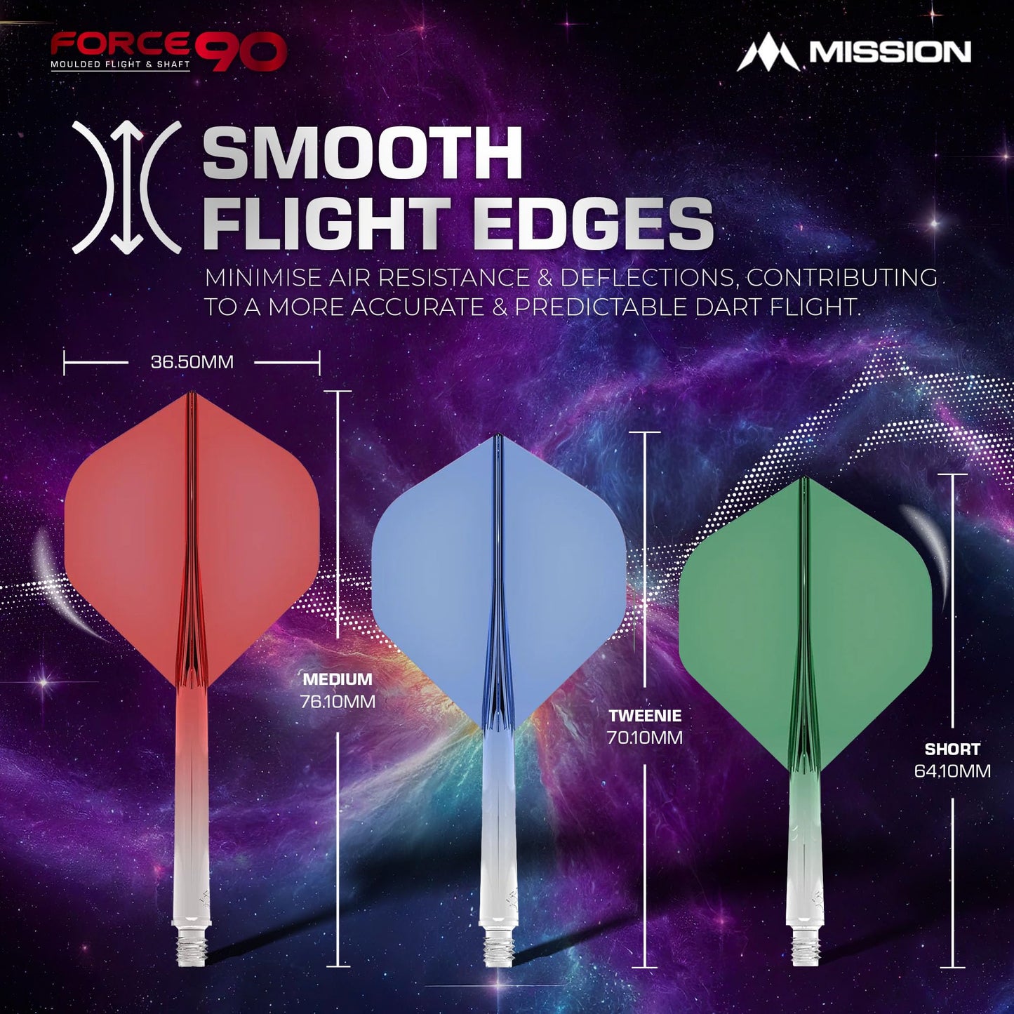 Mission Darts Force 90 | Integrated Precision Moulded Dart Flight And Shaft System, Pack of 3 Professional Durable 2-In-1 Combined Dart Flights And Stems | Standard No.2