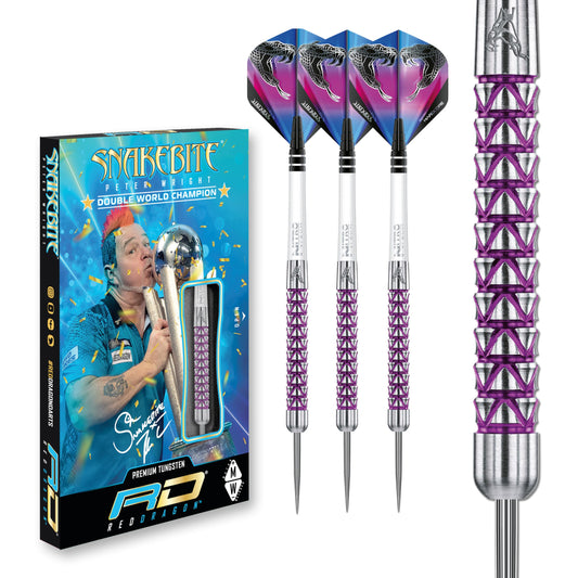 RED DRAGON Peter Wright Snakebite Vyper: 20g, 22g or 24g Tungsten Darts Set with Flights and Stems