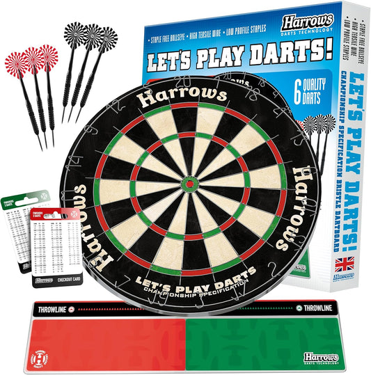 Harrows Dart Board Let’s Play Set, Dartboard Official Size I Darts Board with 6 Darts I Compatible with Dart Board Stand, Dart Board Lighting, Dartboard Cabinet I 6 Darts Set with Board