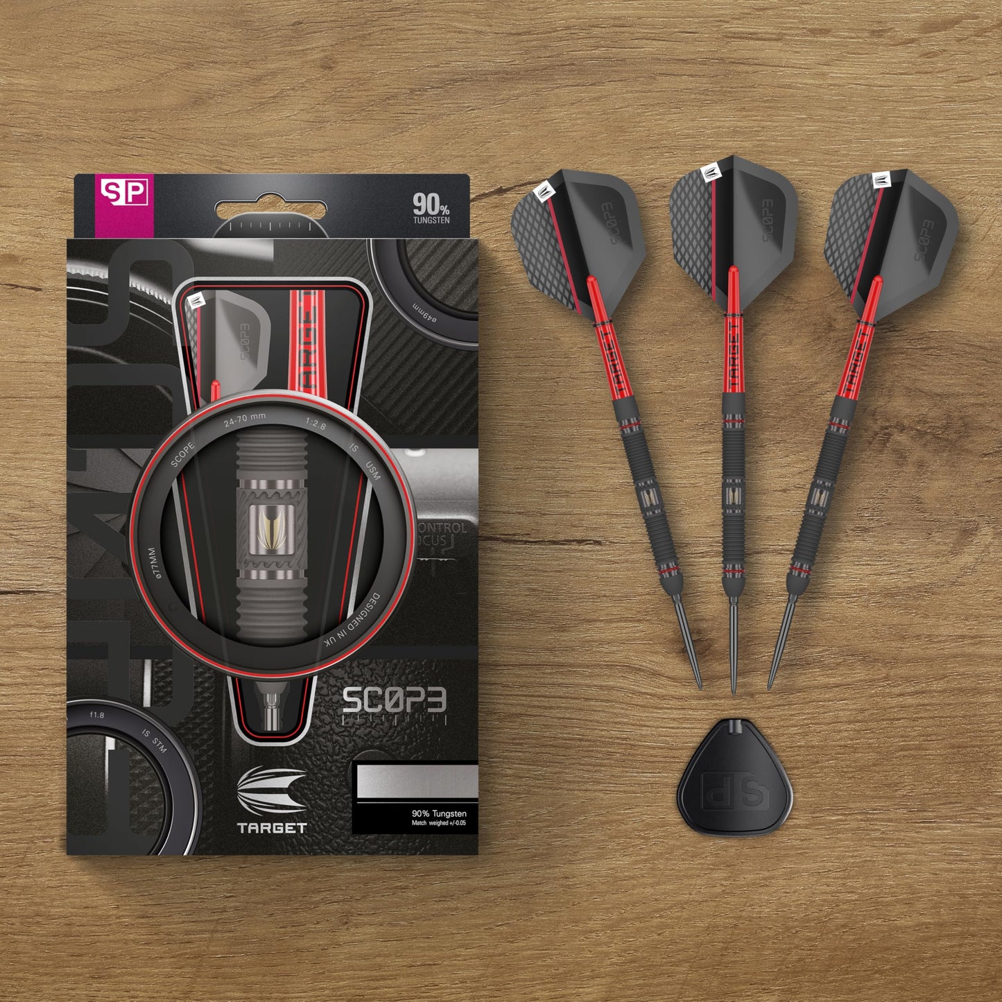 TARGET Darts Scope Steel Tip Swiss Point Darts, 90% Tungsten Dart Set | Steel Tip Dart, Red & Black Darts, Professional Dart Set with Swiss Points & Tool | Barrel 01/02/03/04 –21G/22G/23G/24G/25G