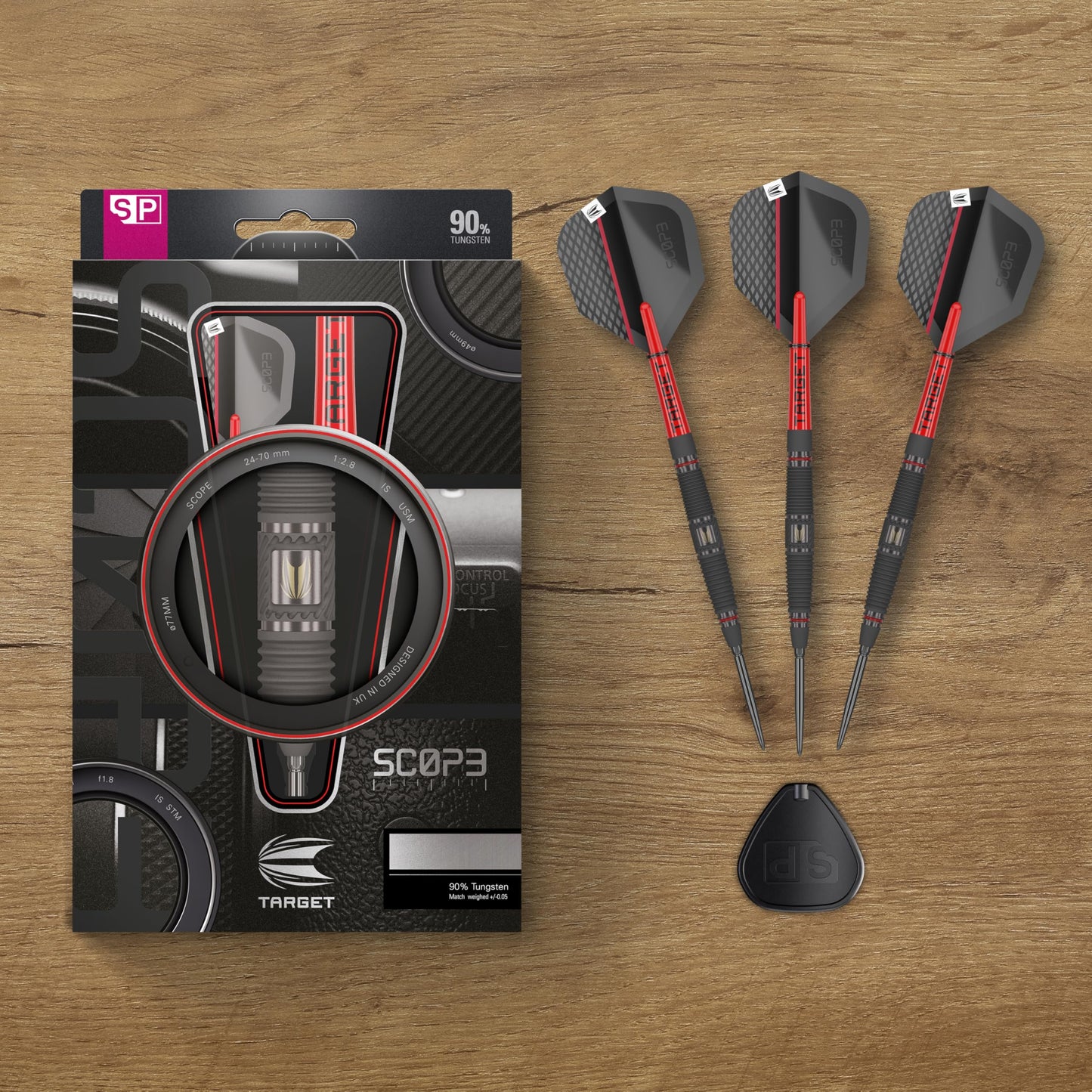 TARGET Darts Scope Steel Tip Swiss Point Darts, 90% Tungsten Dart Set | Steel Tip Dart, Red & Black Darts, Professional Dart Set with Swiss Points & Tool | Barrel 01/02/03/04 –21G/22G/23G/24G/25G