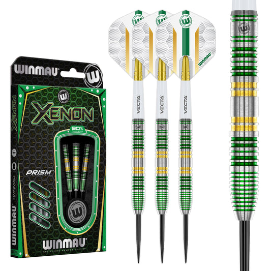 WINMAU Darts Xenon Series 90% Professional Tungsten Darts Set with Dart Flights and Dart Shafts (Stems) - Available weights 18g Soft Tip 23g, 24g and 25g Steel Tip
