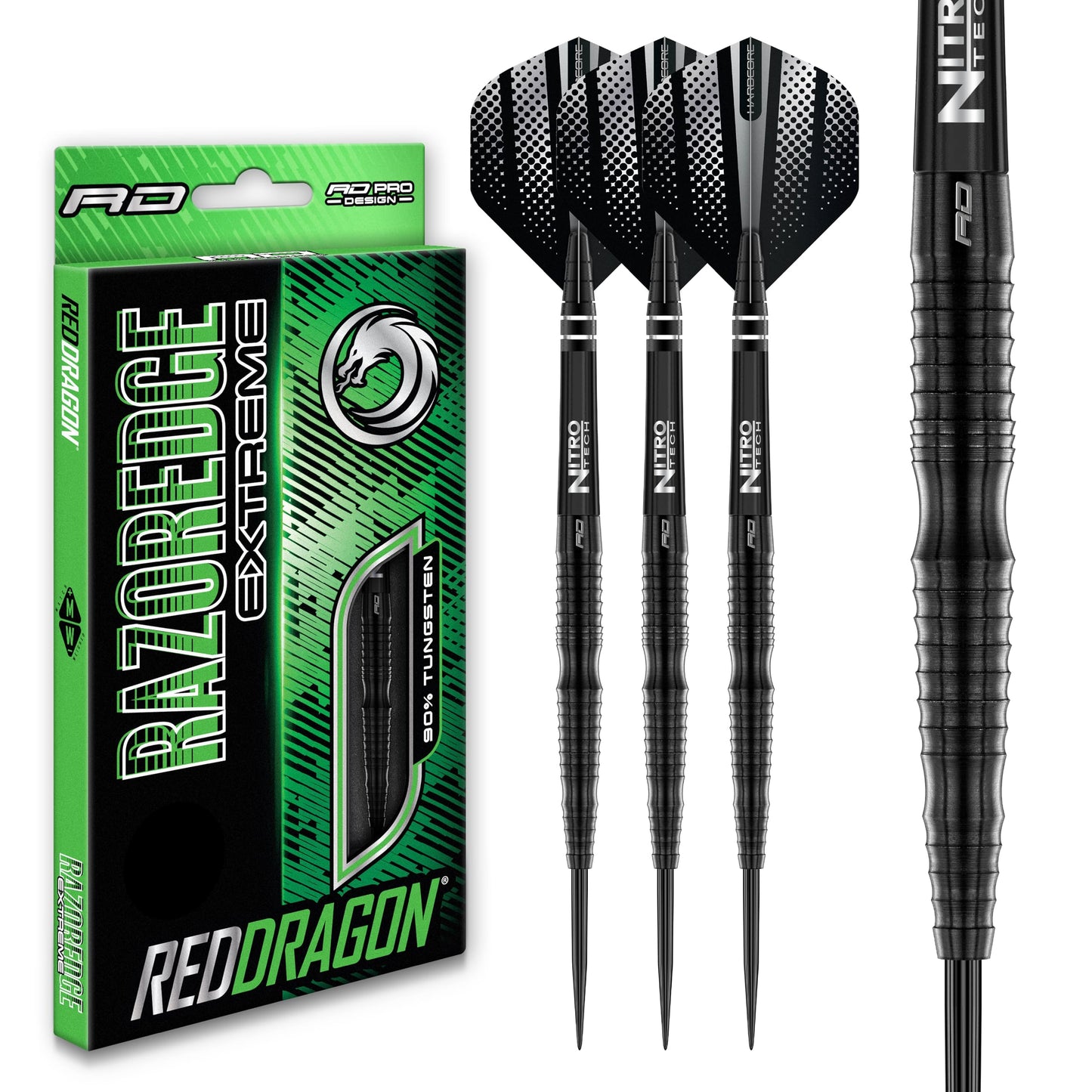 RED DRAGON Razor Edge Extreme Professional Tungsten Darts Set with Flights and Stems