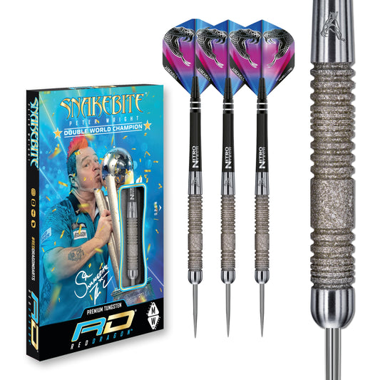 RED DRAGON Peter Wright Snakebite Euro 11 Element: 20g or 24g Tungsten Darts Set with Flights and Stems