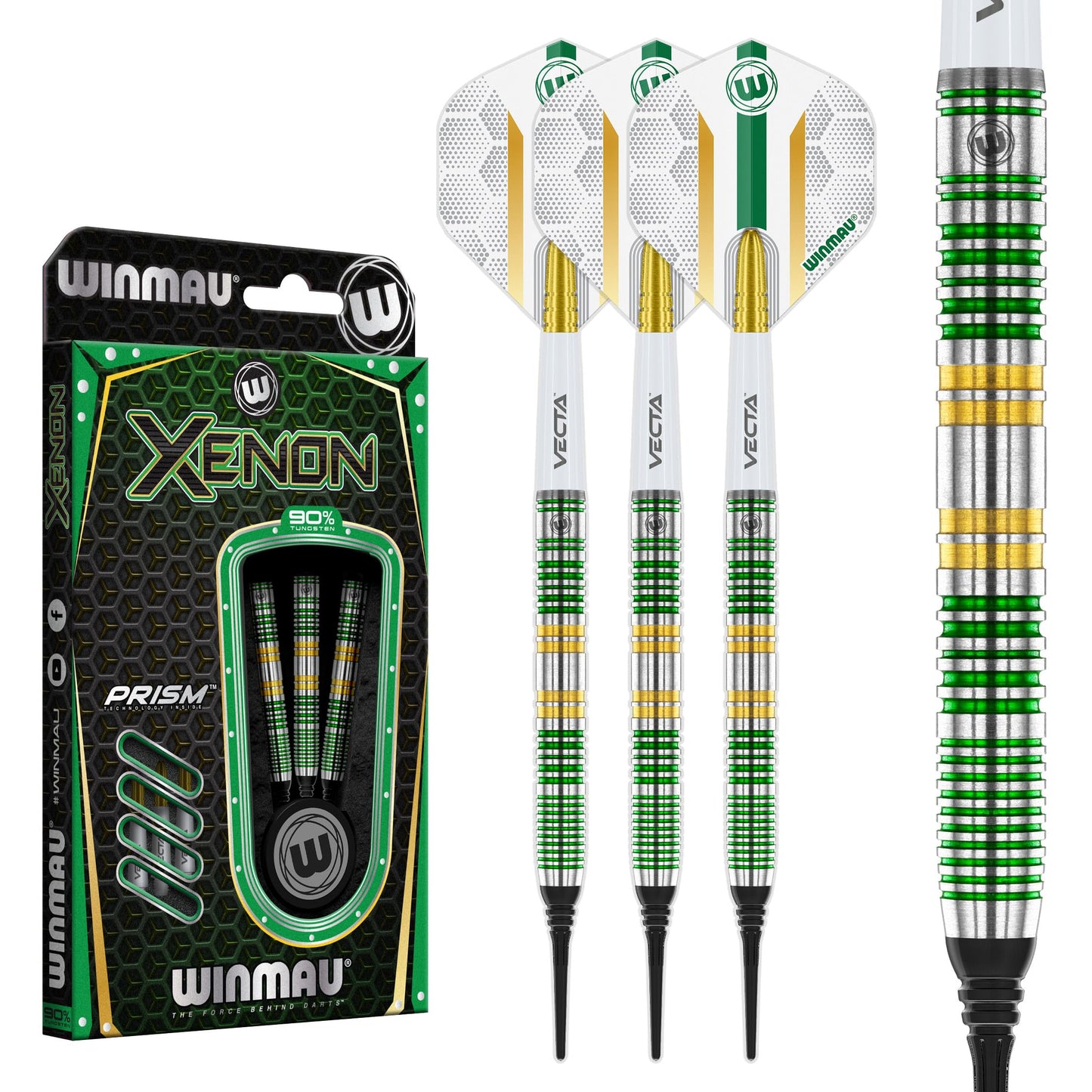WINMAU Darts Xenon Series 90% Professional Tungsten Darts Set with Dart Flights and Dart Shafts (Stems) - Available weights 18g Soft Tip 23g, 24g and 25g Steel Tip