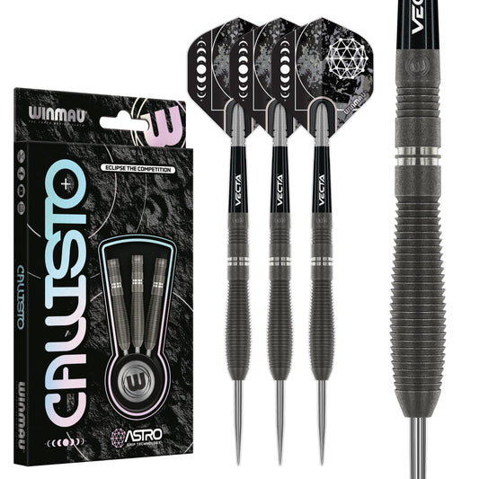 WINMAU Darts Callisto Series 90% Professional Tungsten Steel Tip Darts Set with Dart Flights and Dart Shafts (Stems) - Available in Three Styles - 22g, 23g, 24g, 25g & 26g Dart