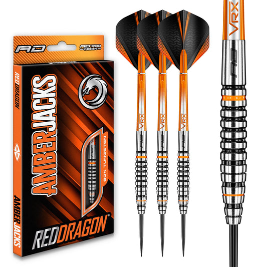 RED DRAGON Amberjack Tungsten Darts Set with Darts Flights & Dart Stems (Shafts) – Professional 90% Tungsten Premium Darts Set – Available in 22g, 23g, 24g, 25g, 26g, 27g, 28g, 30g