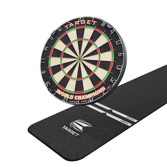 Target Darts World Championship Dartboard Set Bundle | Arc Dart Boards Light System, Full Length Darts Oche Mat, Dart Board Surround (Black or Red Option) | 5 Bundle Options