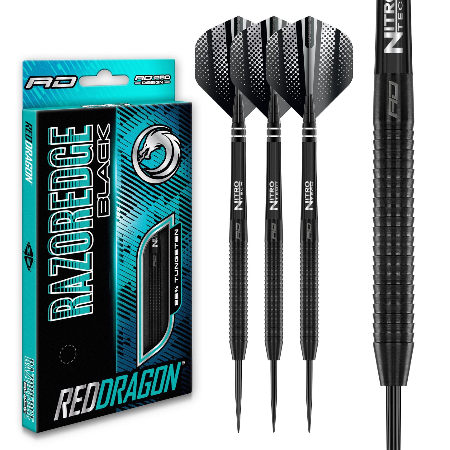 RED DRAGON Razor Edge Black - Tungsten professional steel tip darts set with Dart Flights and Dart Shafts - Available in 20g, 22g, 23g, 24g, 26g, 28g