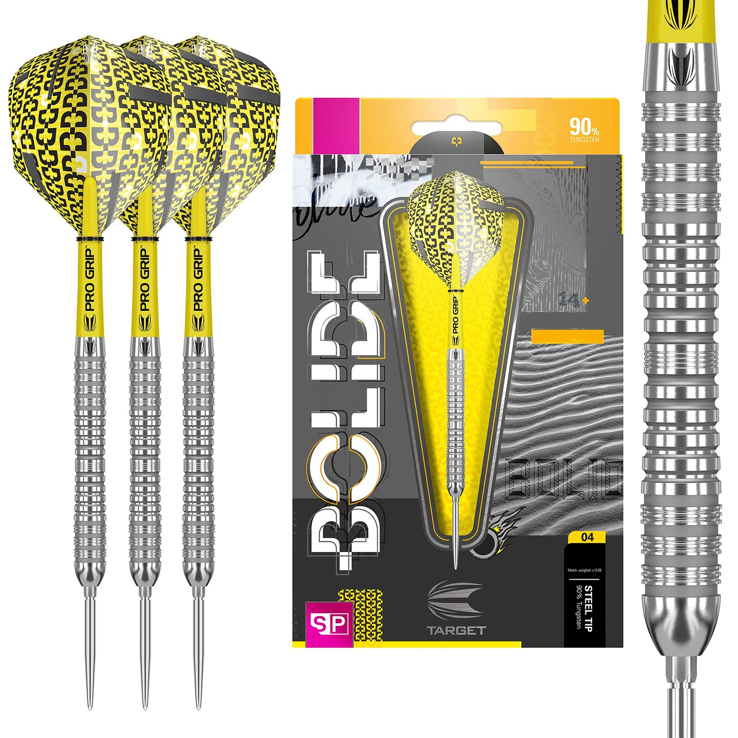 TARGET Darts Bolide 90% Tungsten Swiss Point Steel Tip Darts Set of 3 | Featuring Pro Grip Dart Stems, Number 6 Dart Flights, Swiss Points | Professional Darts