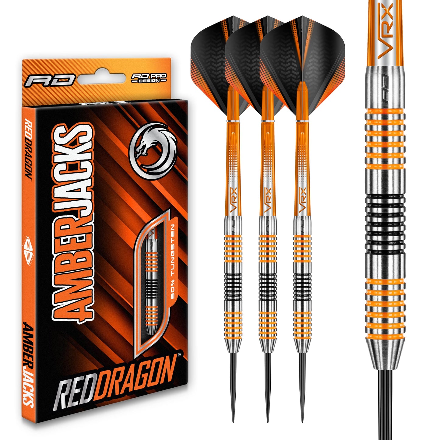 RED DRAGON Amberjack Tungsten Darts Set with Darts Flights & Dart Stems (Shafts) – Professional 90% Tungsten Premium Darts Set – Available in 22g, 23g, 24g, 25g, 26g, 27g, 28g, 30g