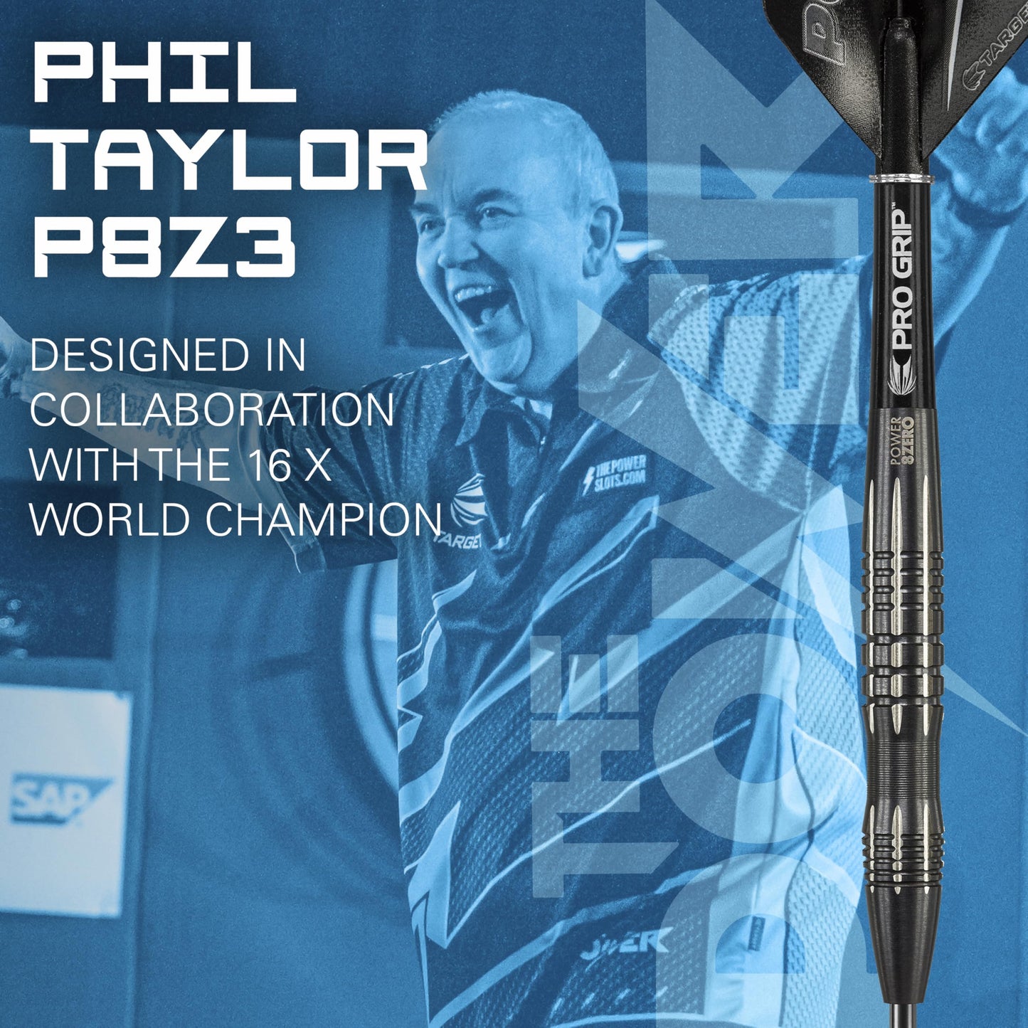 TARGET Darts Phil Taylor Power 8-Zero 3 Black Steel Tip Darts, 80% Tungsten Dart Set, P8Z3, 22G/24G | Player Edition Darts with Fixed Points | Black Darts Case Included