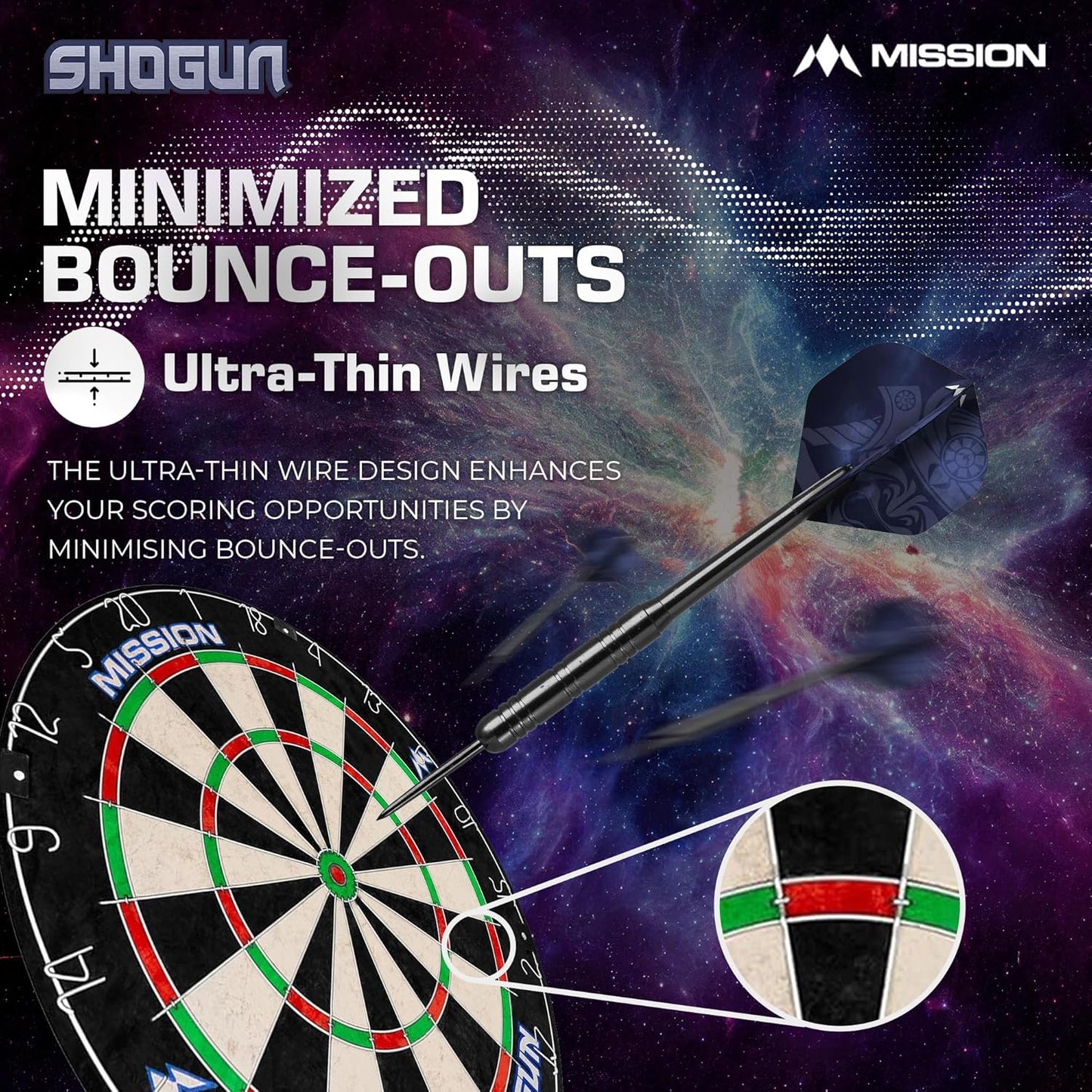 Mission Darts Shogun Dart Board Set | Endurance Round Wire Sisal Dartboard Set Including 2 sets of Steel Tip Darts