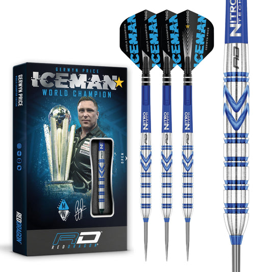 RED DRAGON Gerwyn Price Iceman - Tungsten Steel Darts Set with Flights and Stems