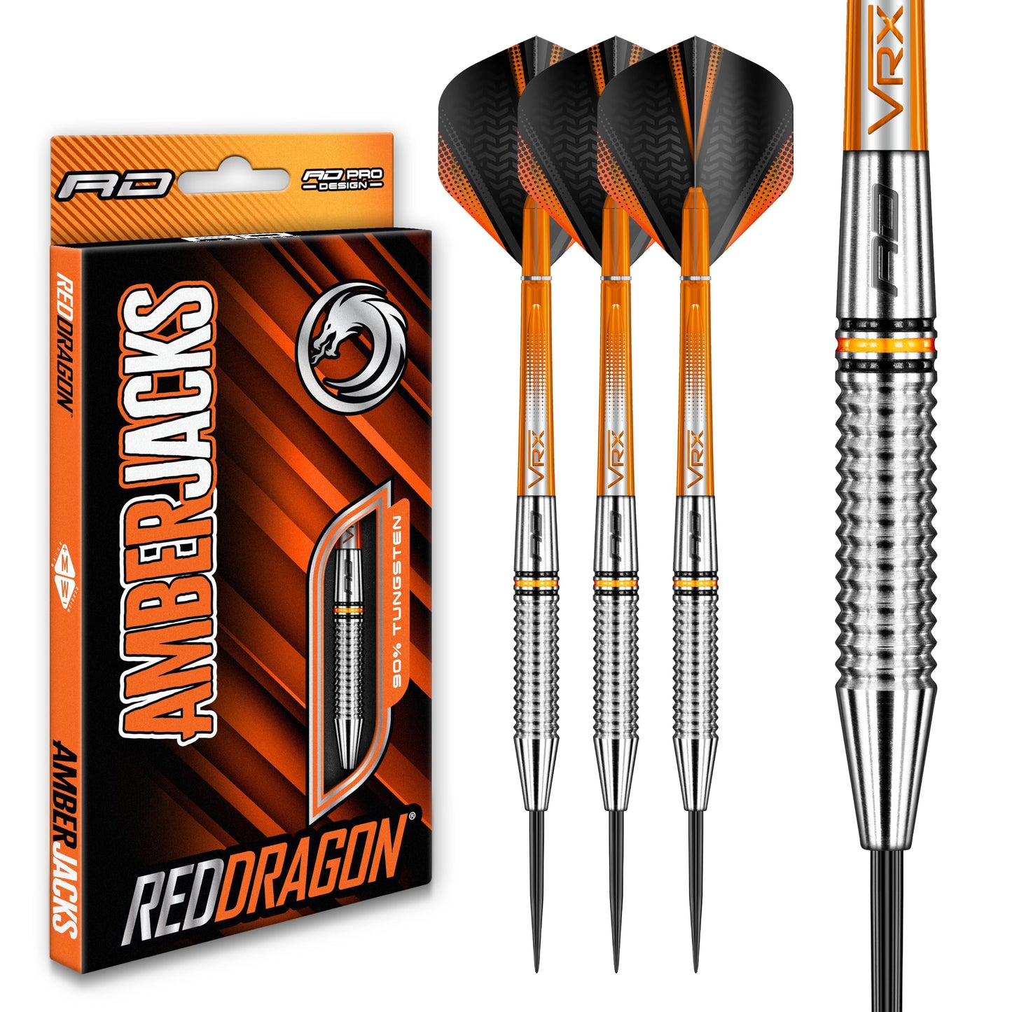 RED DRAGON Amberjack Tungsten Darts Set with Darts Flights & Dart Stems (Shafts) – Professional 90% Tungsten Premium Darts Set – Available in 22g, 23g, 24g, 25g, 26g, 27g, 28g, 30g