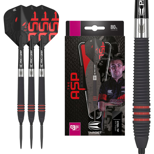 TARGET Darts Nathan Aspinall The Asp Black 80% Tungsten Swiss Point Steel Tip Darts Set