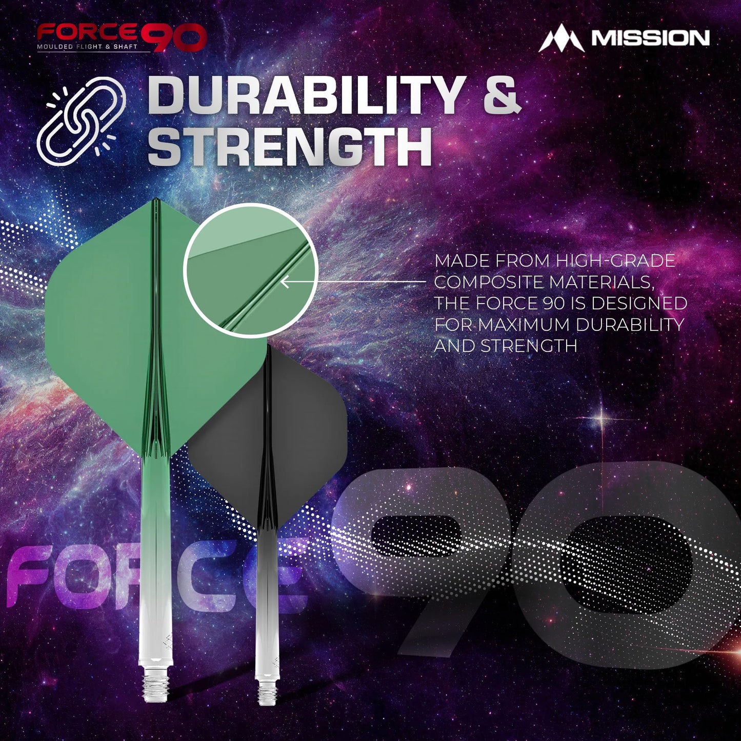 Mission Darts Force 90 | Integrated Precision Moulded Dart Flight And Shaft System, Pack of 3 Professional Durable 2-In-1 Combined Dart Flights And Stems | Standard No.2