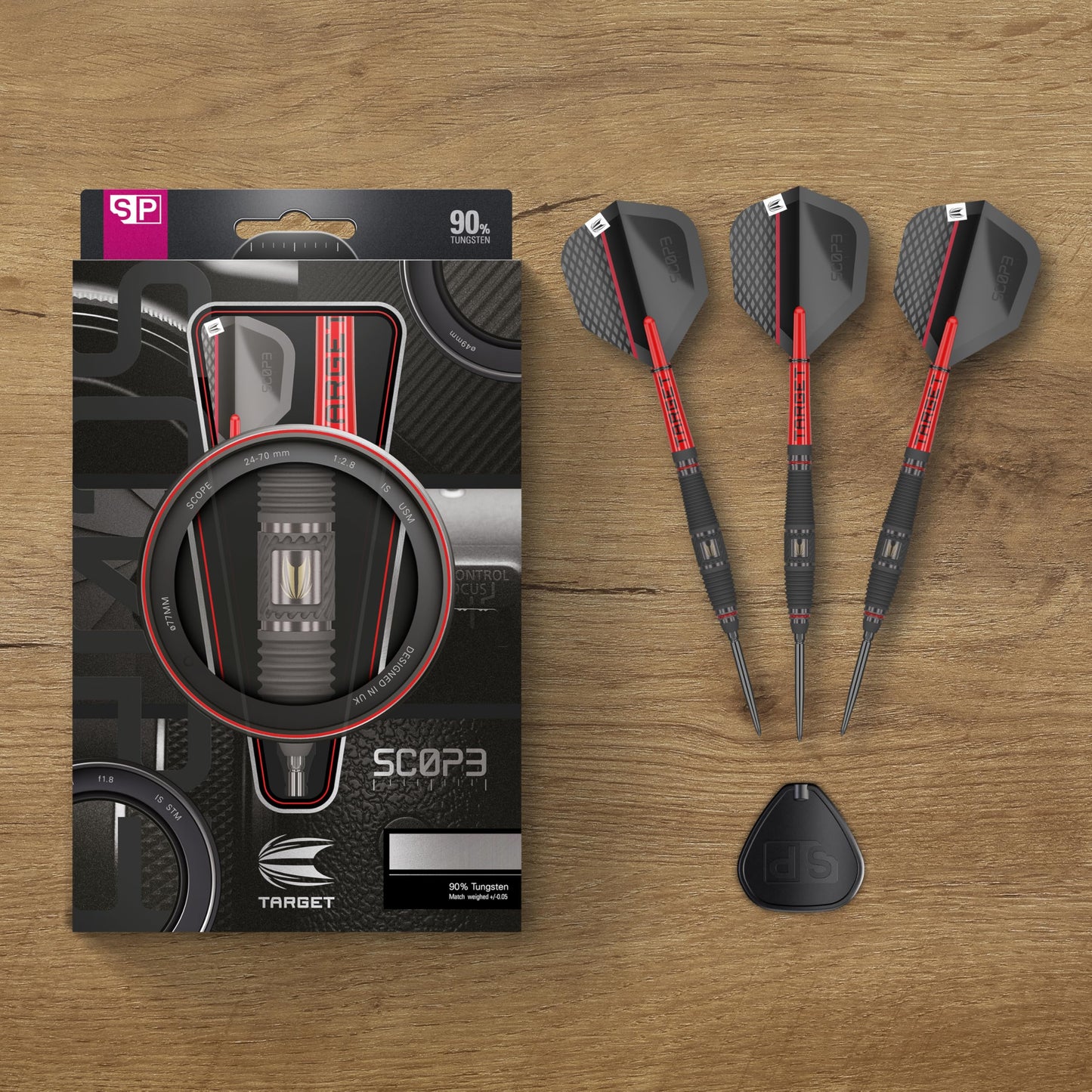 TARGET Darts Scope Steel Tip Swiss Point Darts, 90% Tungsten Dart Set | Steel Tip Dart, Red & Black Darts, Professional Dart Set with Swiss Points & Tool | Barrel 01/02/03/04 –21G/22G/23G/24G/25G