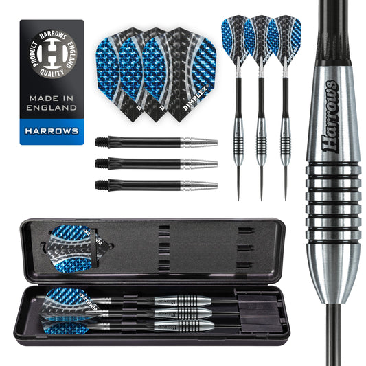 Harrows Bomber 85% Tungsten Steel Tip Darts Set 21g, 23g, 25g & 27g - Includes High Grade Shafts, Aerodynamic Flights & Travel Case