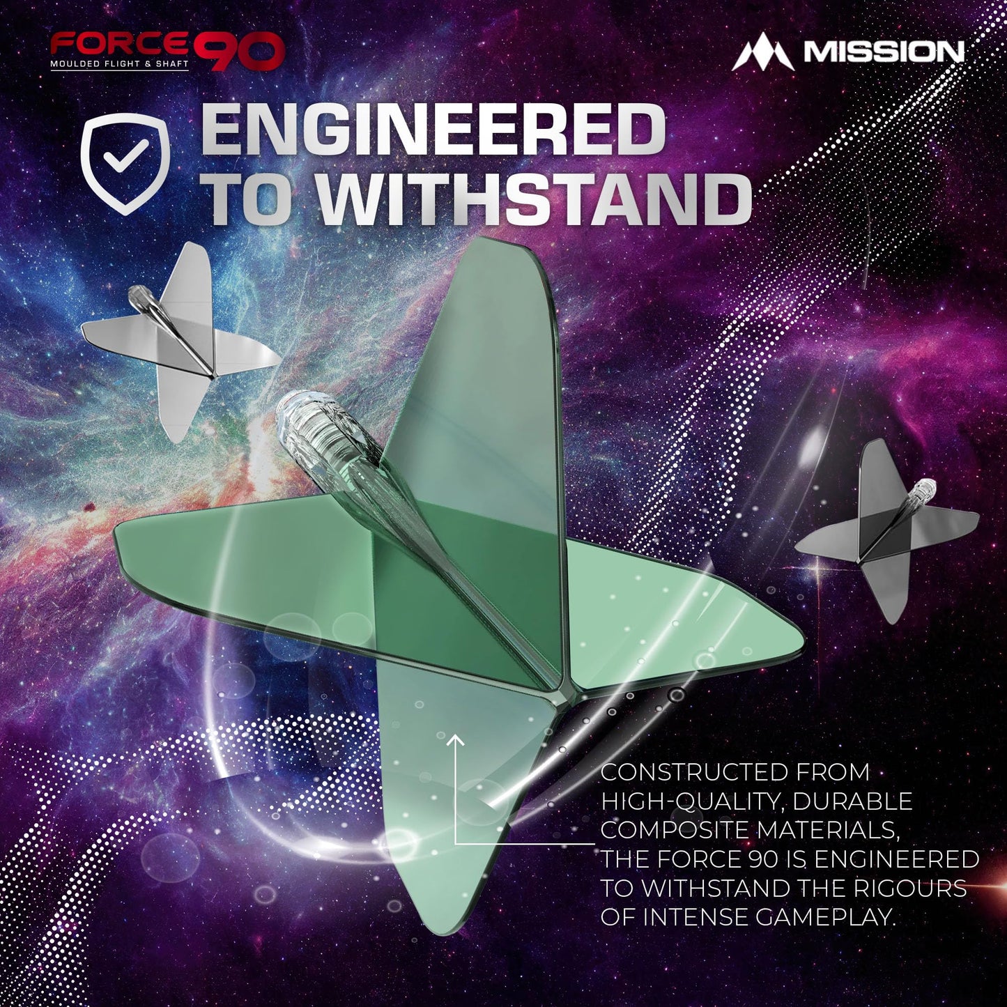 Mission Darts Force 90 | Integrated Precision Moulded Dart Flight And Shaft System, Pack of 3 Professional Durable 2-In-1 Combined Dart Flights And Stems | Standard No.2