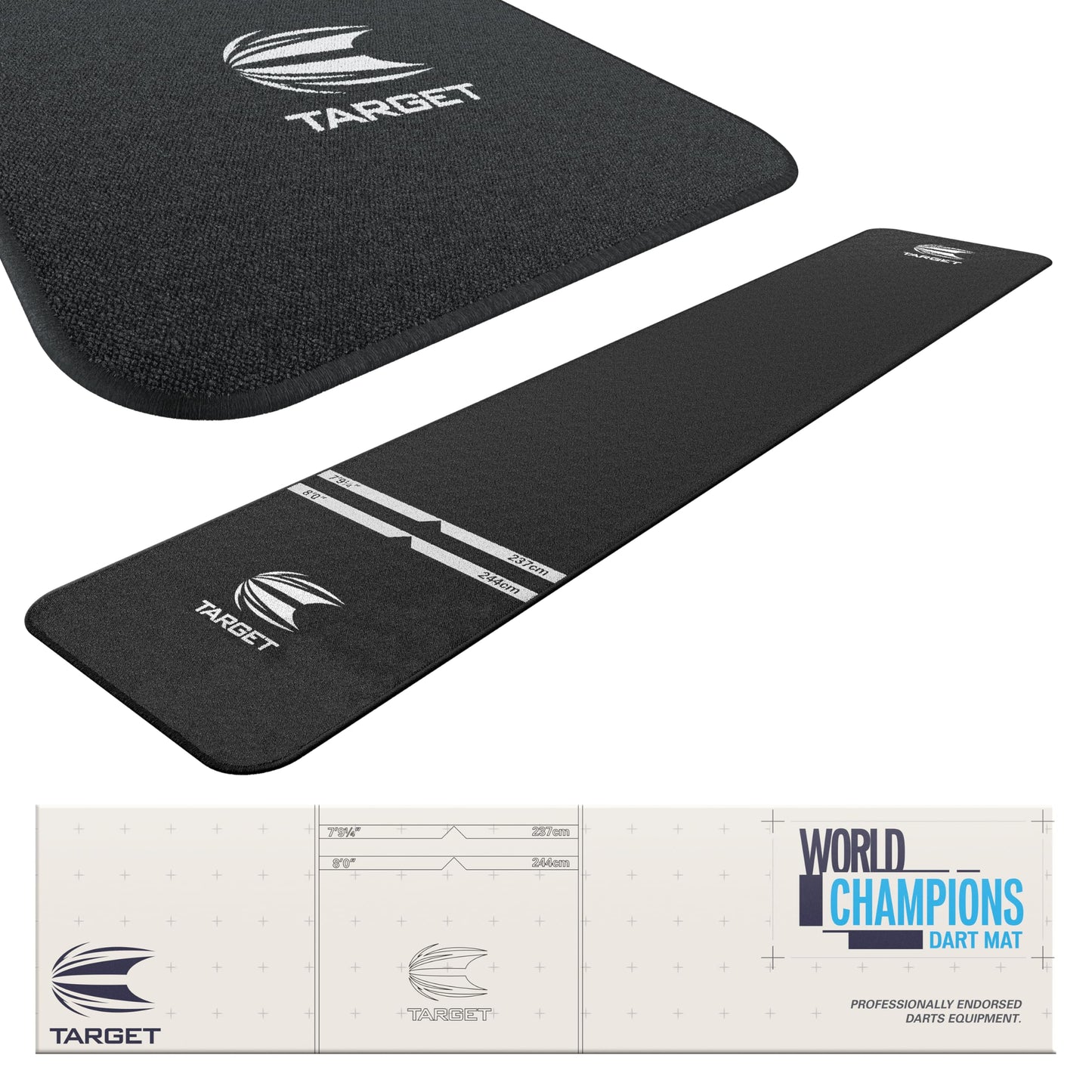 TARGET Darts Dart Mat - World Champions/INK/Mod | Dart Oche Mat with Soft Tip and Steel Tip Throw Line Distances | Non Slip Carpet Mats for Floor and Dart Tips Protection | Darts Accessories UK