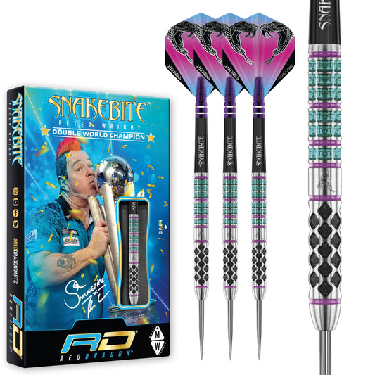 RED DRAGON Peter Wright Snakebite Supa-Venom Premium Tungsten Darts Set with Flights and Stems