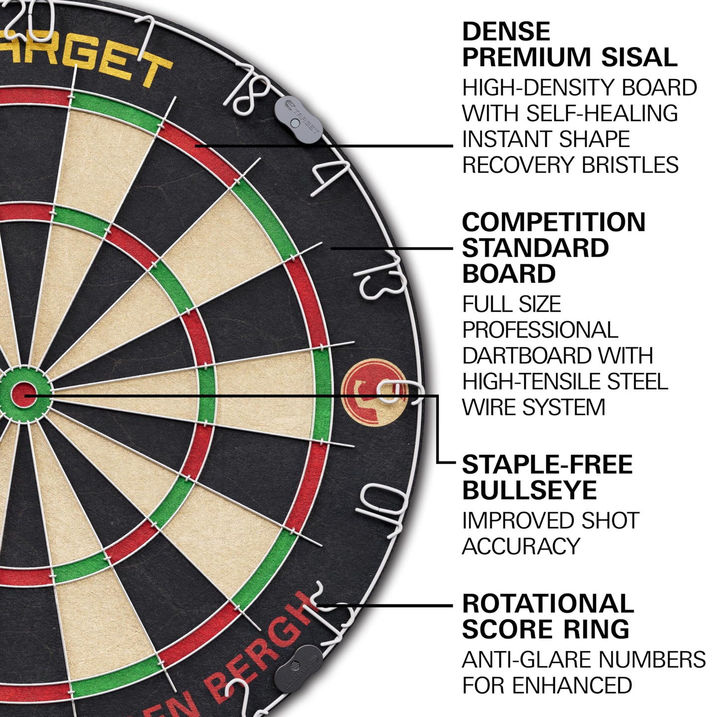 Target Darts Player Dartboard and Cabinet Set | Luke Littler/Dimitri Van den Bergh/Gabriel Clemens | Dart Board Cupboard with 2 Sets of Steel Tip Darts, Score Charts, Competition Standard Throw Line