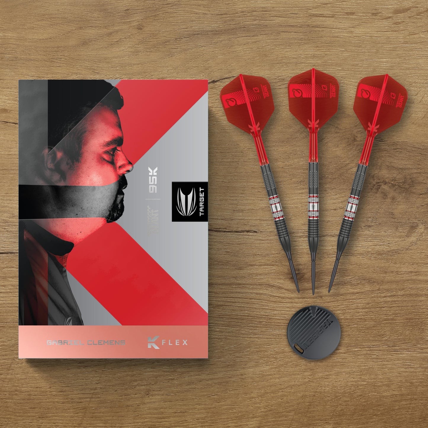 TARGET Darts Gabriel Clemens 95K Steel Tip Swiss Point Darts, 95% Tungsten Darts with K-Flex Flights, 21G/22G/23G | German Giant Clemens Darts, Player Edition Swiss Points K Flex Dart Set
