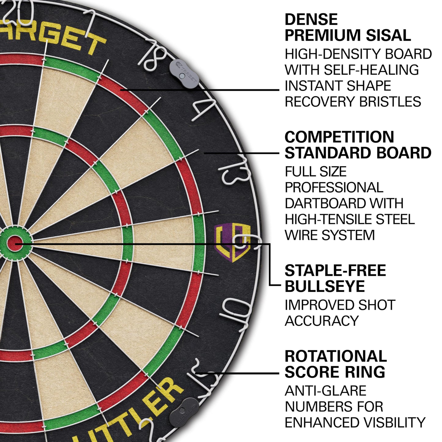 Target Darts Player Dartboard and Cabinet Set | Luke Littler/Dimitri Van den Bergh/Gabriel Clemens | Dart Board Cupboard with 2 Sets of Steel Tip Darts, Score Charts, Competition Standard Throw Line