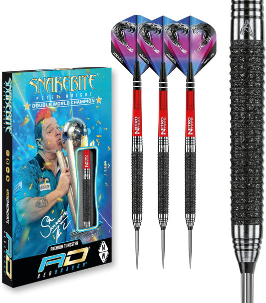 Peter Wright Snakebite Melbourne Masters Edition: 22g - 90% Tungsten Steel Darts with Flights and Stems