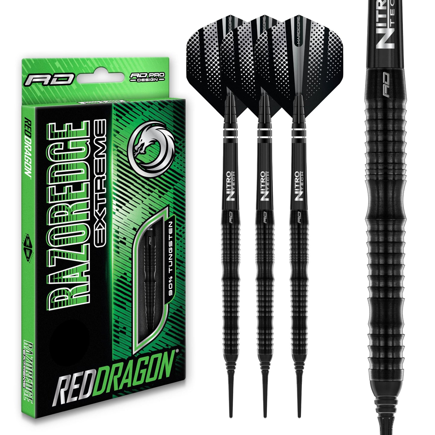 RED DRAGON Razor Edge Extreme Professional Tungsten Darts Set with Flights and Stems