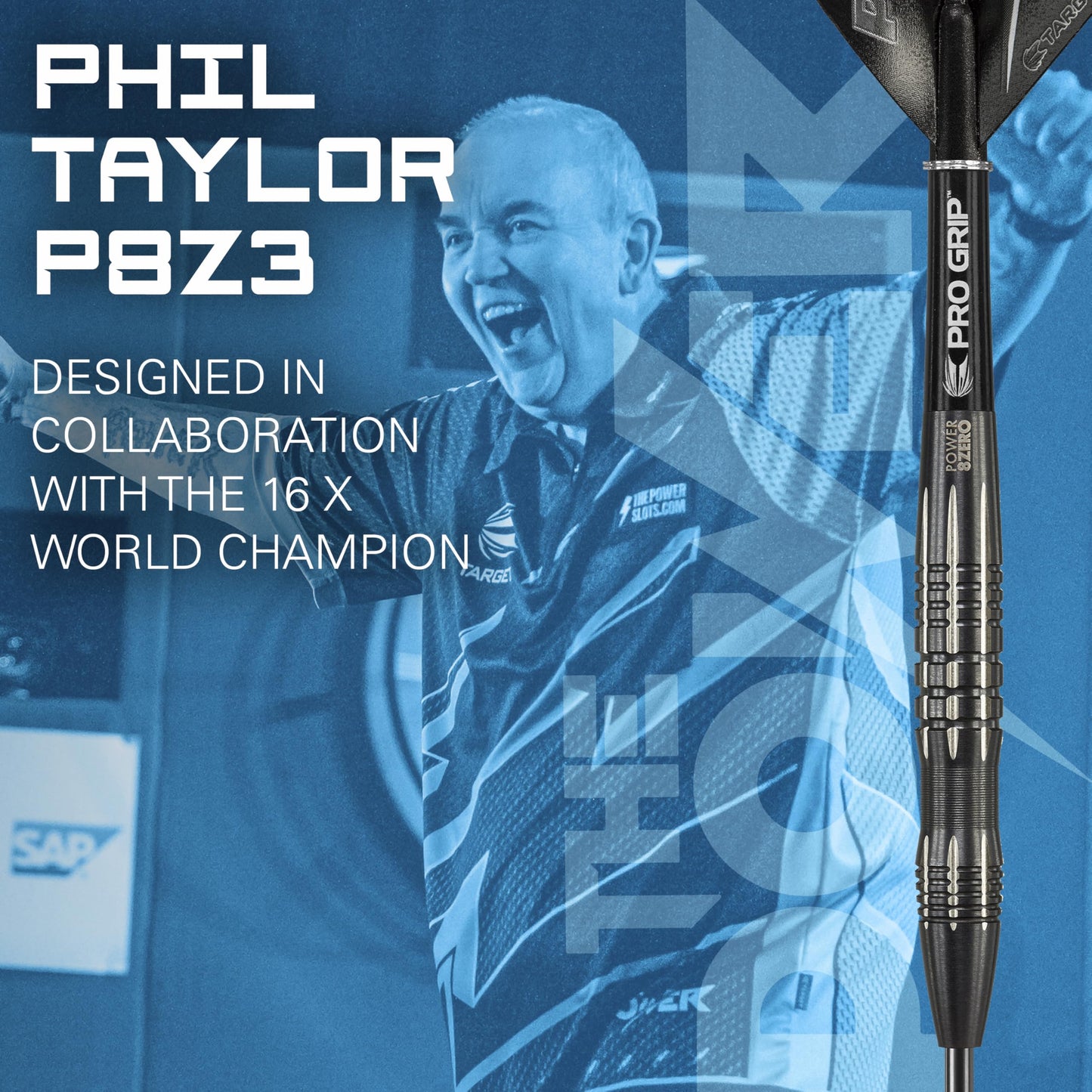 TARGET Darts Phil Taylor Power 8-Zero 3 Black Steel Tip Darts, 80% Tungsten Dart Set, P8Z3, 22G/24G | Player Edition Darts with Fixed Points | Black Darts Case Included