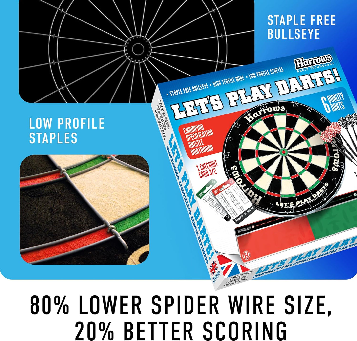 Harrows Dart Board Let’s Play Set, Dartboard Official Size I Darts Board with 6 Darts I Compatible with Dart Board Stand, Dart Board Lighting, Dartboard Cabinet I 6 Darts Set with Board