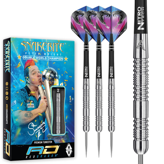 RED DRAGON Peter Wright Snakebite Euro 11: 20g or 24g Tungsten Darts Set with Flights and Stems