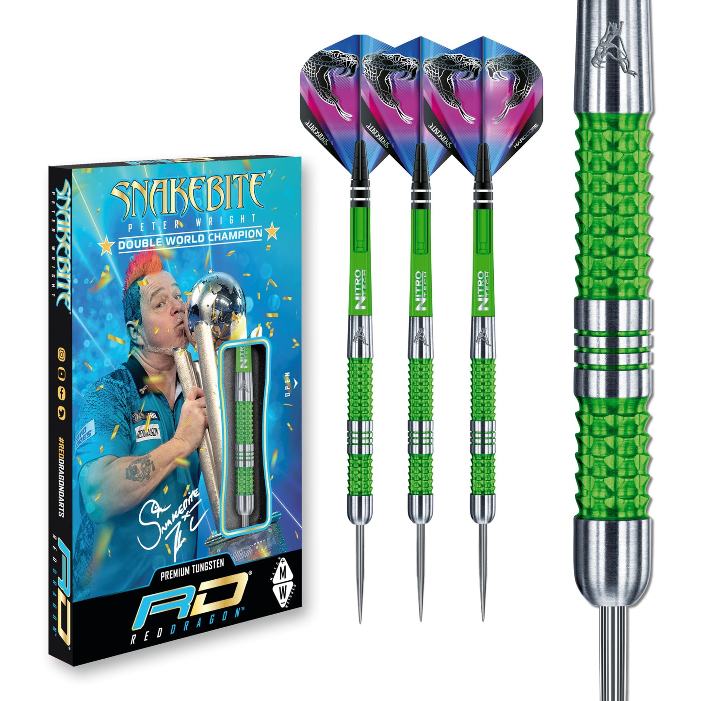 RED DRAGON Peter Wright Snakebite Mamba: 22g or 24g Tungsten Darts Set with Flights and Stems