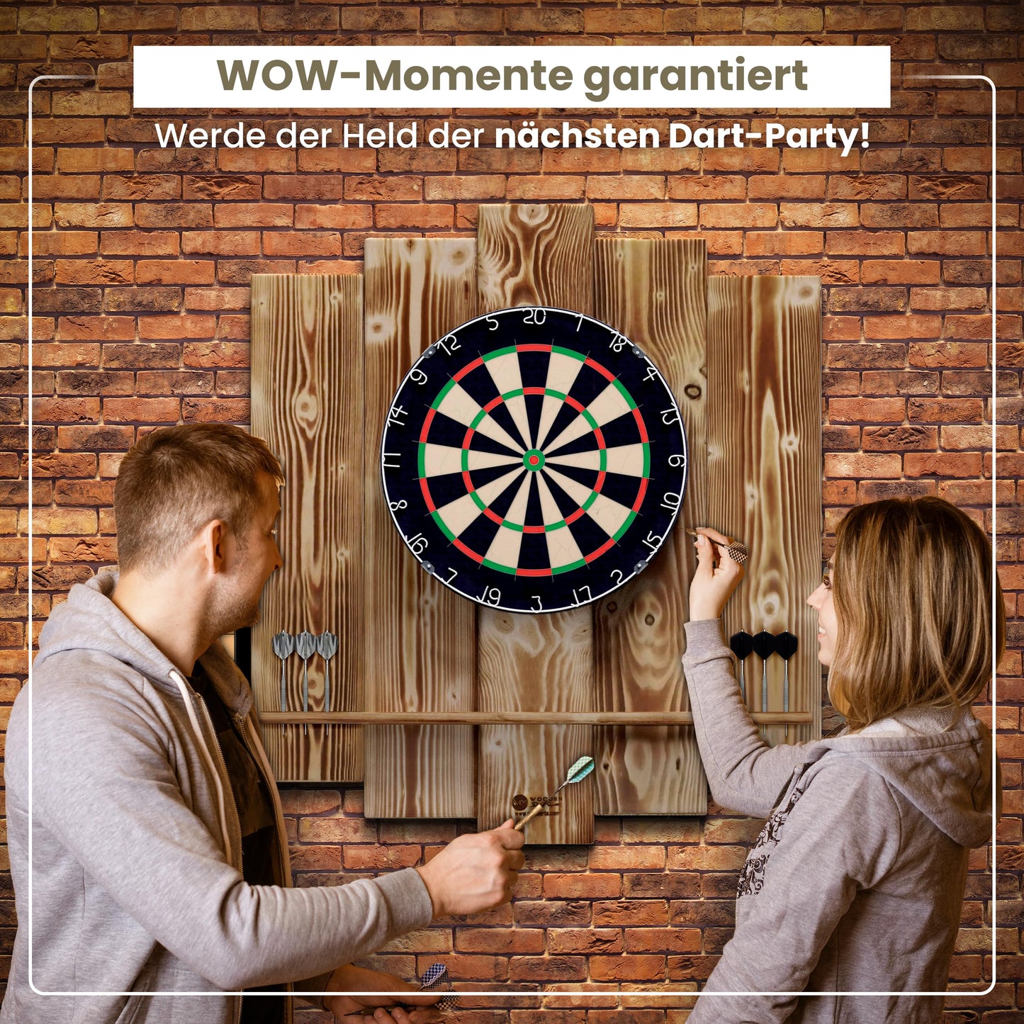 WOODEN Dartboard Surround | Premium dart wall protection & tablet holder | Flamed "Burned Look" or colour design (catch ring, dart surround, backboard)
